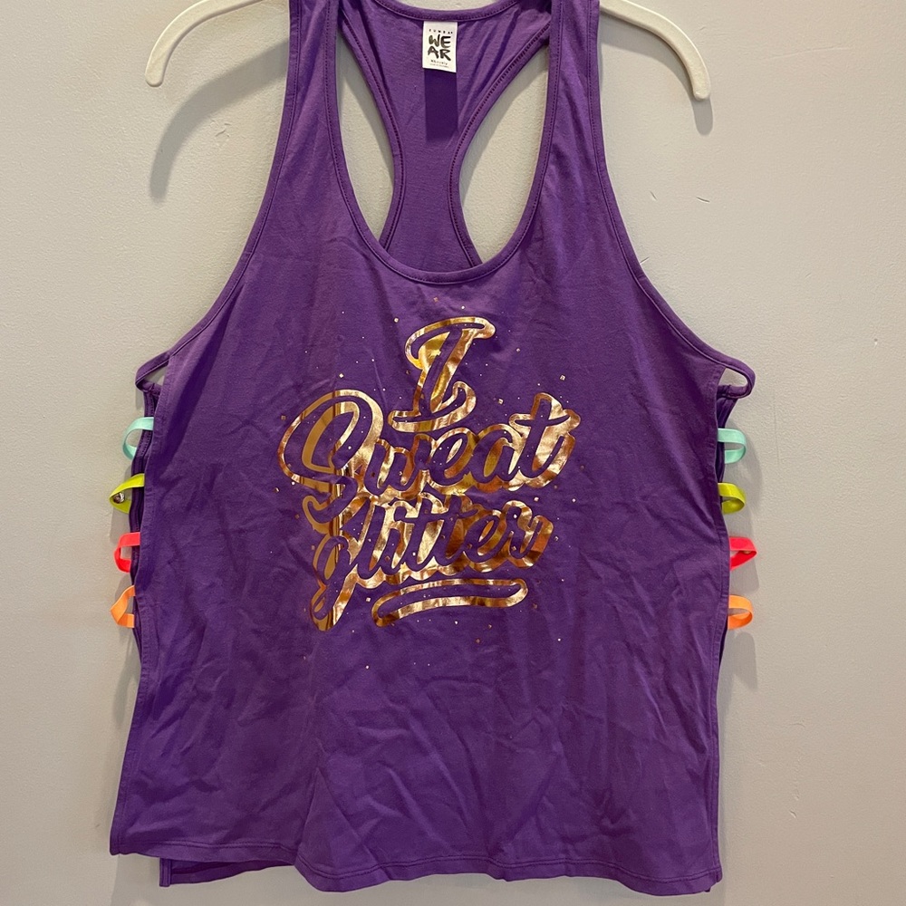 Zumba Fitness I Sweat Glitter Open Side Tank in size XL